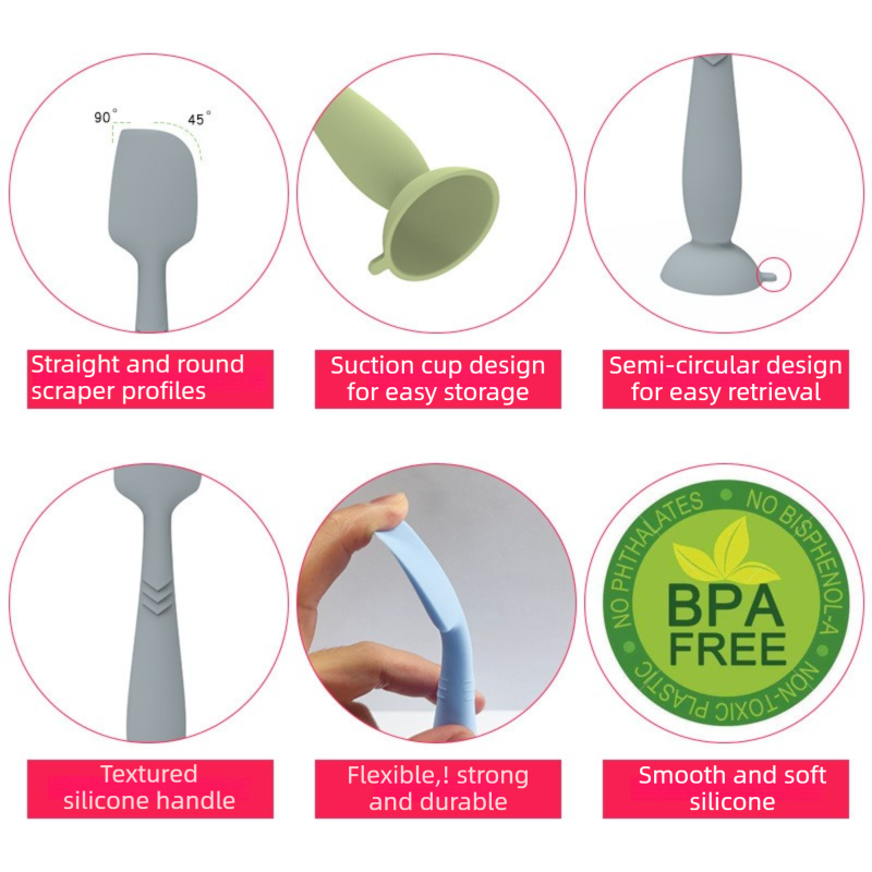 4-Pack Grey Small Silicone Ointment Applicator Spatulas(10 CM x 3.3 CM) - Cream Spreader with Suction Base, Hygienic & Precise