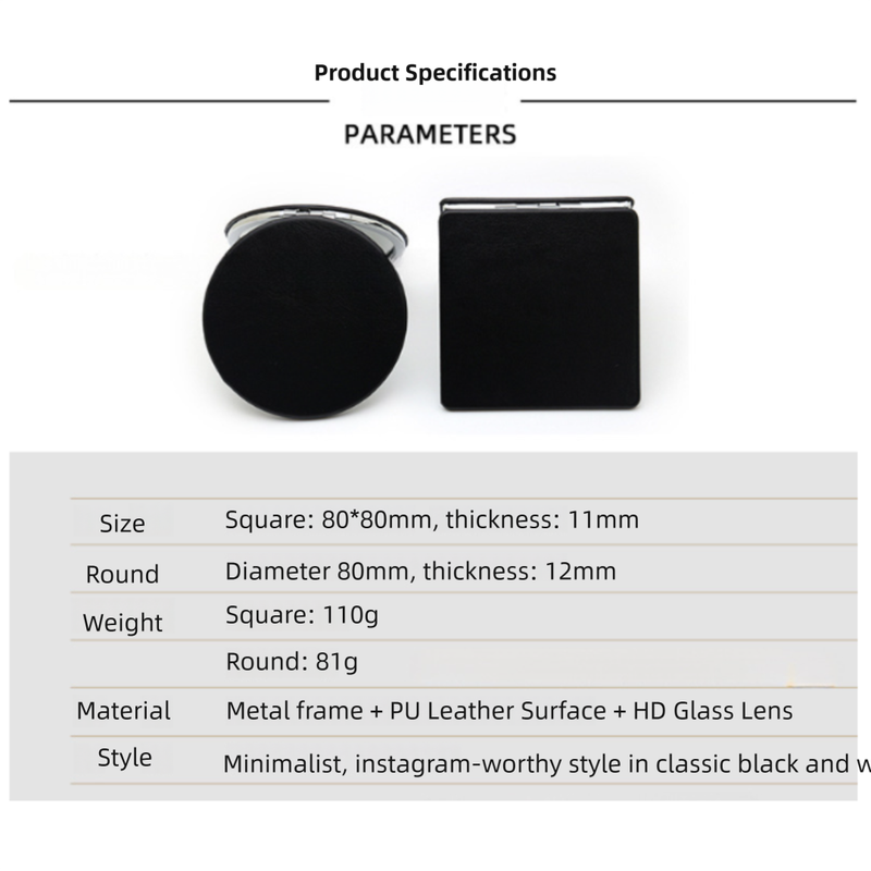 4-Pack Black Jumbo Square Folding Compact Mirror(8X8CM) - Men's Shaving & Women's Makeup Mirror, PU Leather Cover & High-Definition Glass Lens
