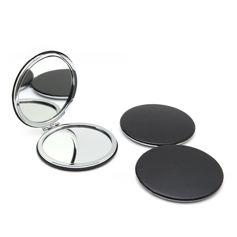 4-Pack Black Jumbo Round Portable Makeup Mirror(8x8CM) - Pocket Cosmetic Mirror for Touch-Ups, PU Leather Cover &amp; Metal Frame