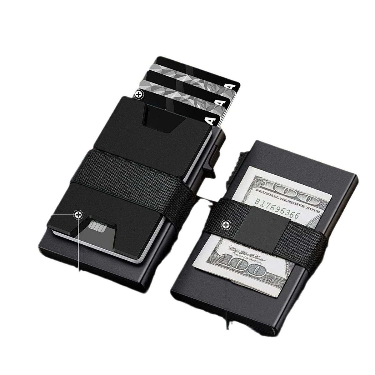 2-Pack Black Metal Thin Slim Men Women Pop Up Wallet (10.1 x 6.9 x 1.7 cm) - RFID Anti-theft Card Holder with box