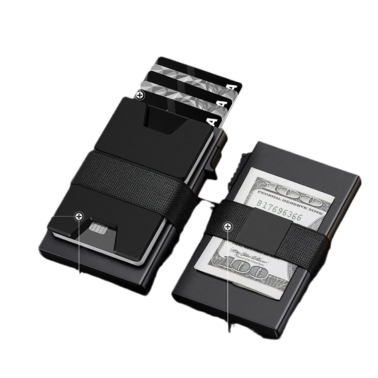 2-Pack Grey Metal Thin Slim Men Women Pop Up Wallet (10.1 x 6.9 x 1.7 cm) - RFID Anti-theft Card Holder with box