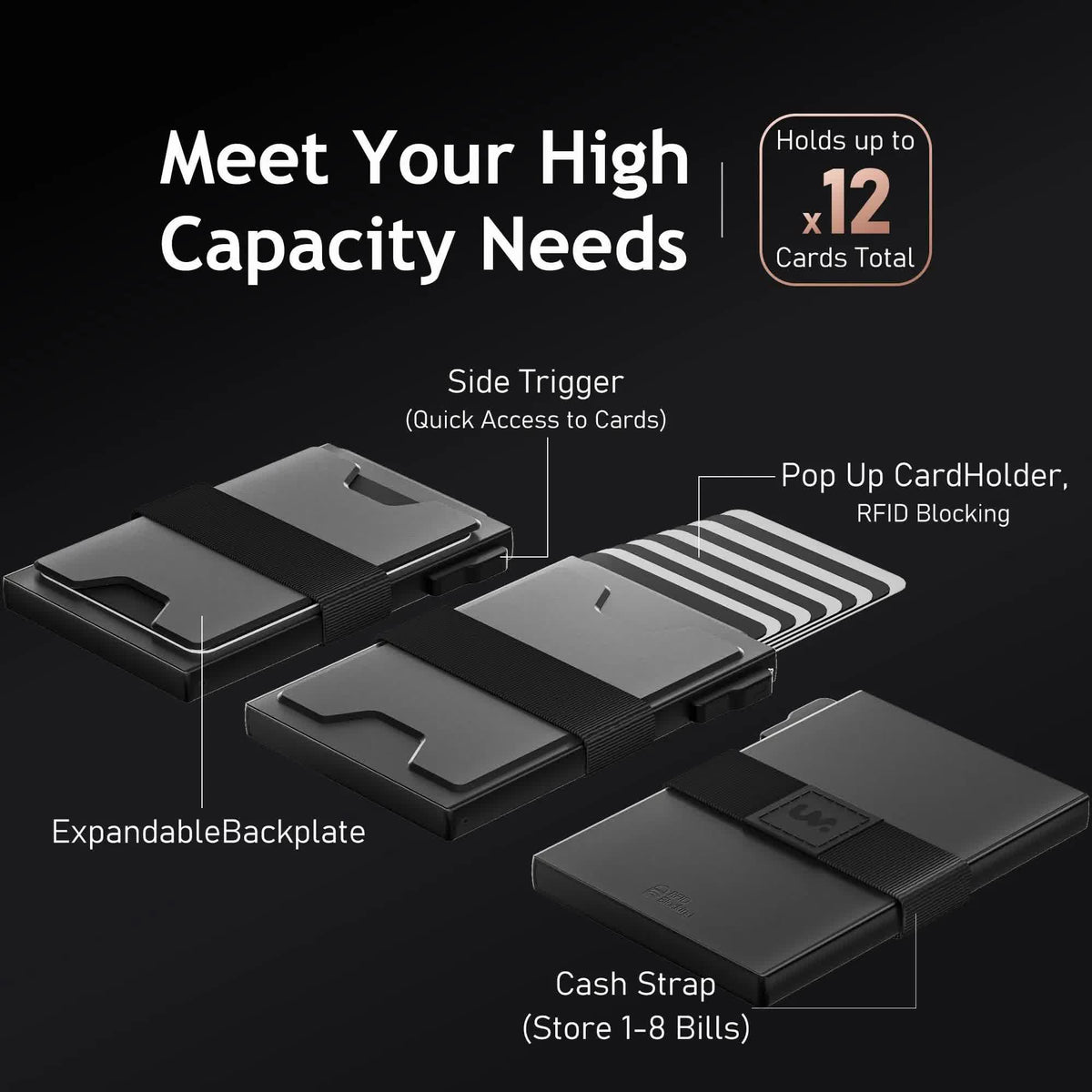 2-Pack Grey Metal Thin Slim Men Women Pop Up Wallet (10.1 x 6.9 x 1.7 cm) - RFID Anti-theft Card Holder with box