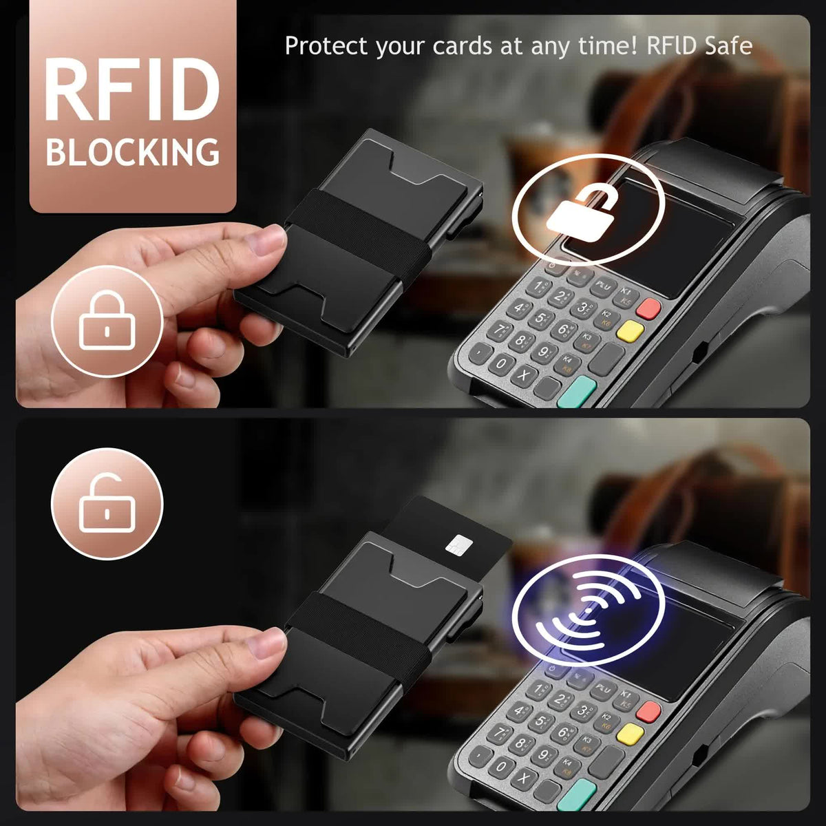 2-Pack Grey Metal Thin Slim Men Women Pop Up Wallet (10.1 x 6.9 x 1.7 cm) - RFID Anti-theft Card Holder with box