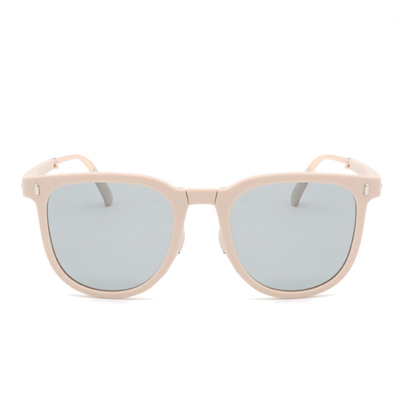 Ultra-Light Foldable TR Sunglasses for Women with Storage Bag - 15° Adjustable Temples &amp; Premium Hinges, UV Protection (White Frame/Grey Lenses)