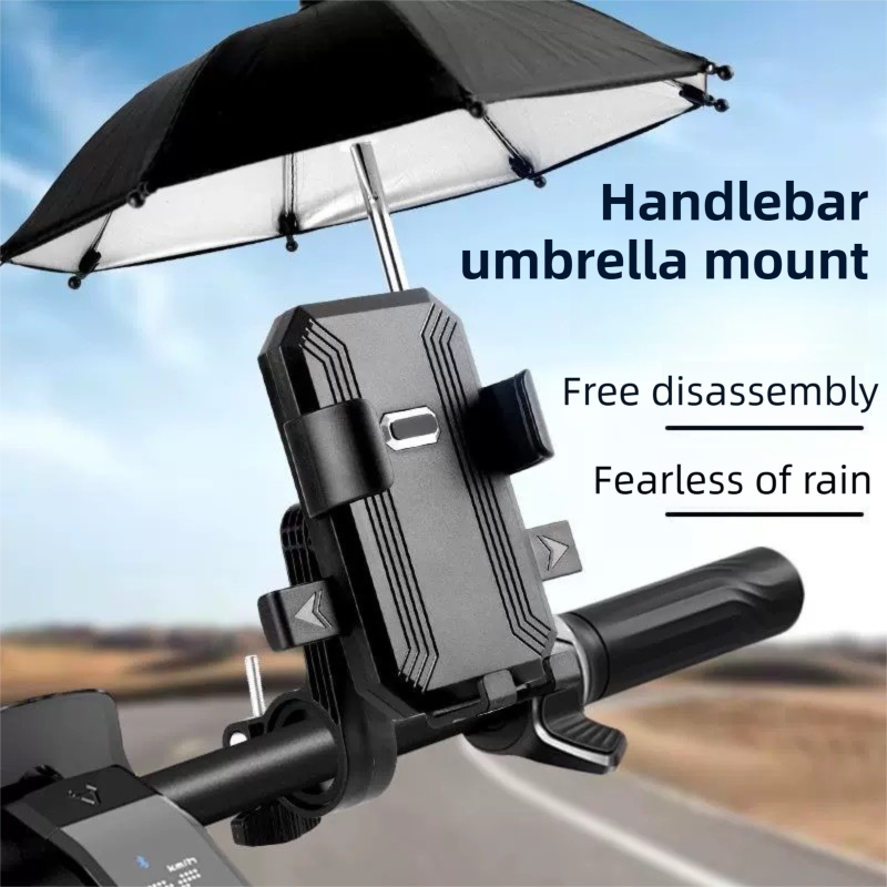 2-Pack Shock-Absorbing and Non-Slip Handlebar Phone Holder with Detachable Mini Umbrella - Waterproof & Windproof and Sunshade, 360° rotatable