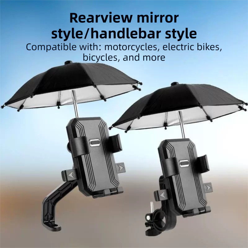 2-Pack Shock-Absorbing and Non-Slip Rearview Mirror Phone Holder with Detachable Mini Umbrella  - , Waterproof & Windproof and Sunshade, 360° rotatable