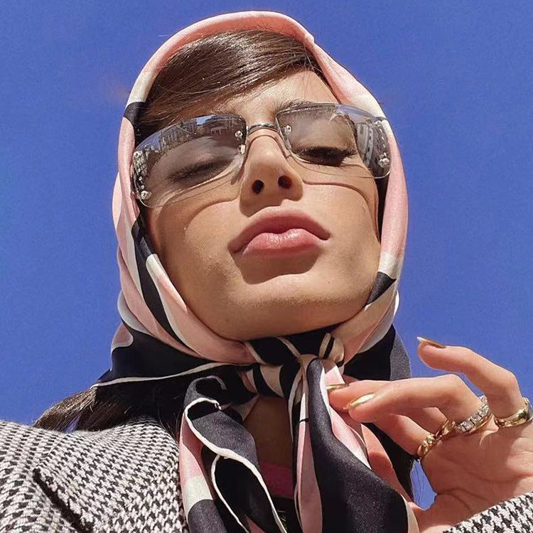 Y2K Rimless Butterfly UV400 Sunglasses for Women(White/Silver Mirror) - Bling Rhinestone Square Frameless, Sweet & Cool Fashion