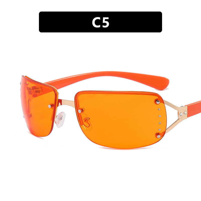 Y2K Rimless Butterfly UV400 Sunglasses for Women(Orange) - Bling Rhinestone Square Frameless, Sweet &amp; Cool Fashion