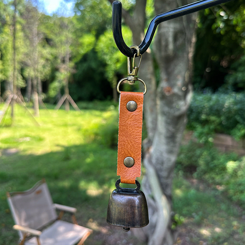 4-Pack Caramel Color Bear Bell & Anti-Lost PU Keyring Accessory(14 x 3.5 x 2.5CM) - Magnetic Silencing Design, Outdoor Safety Alarm for Hiking, Camping & Pet
