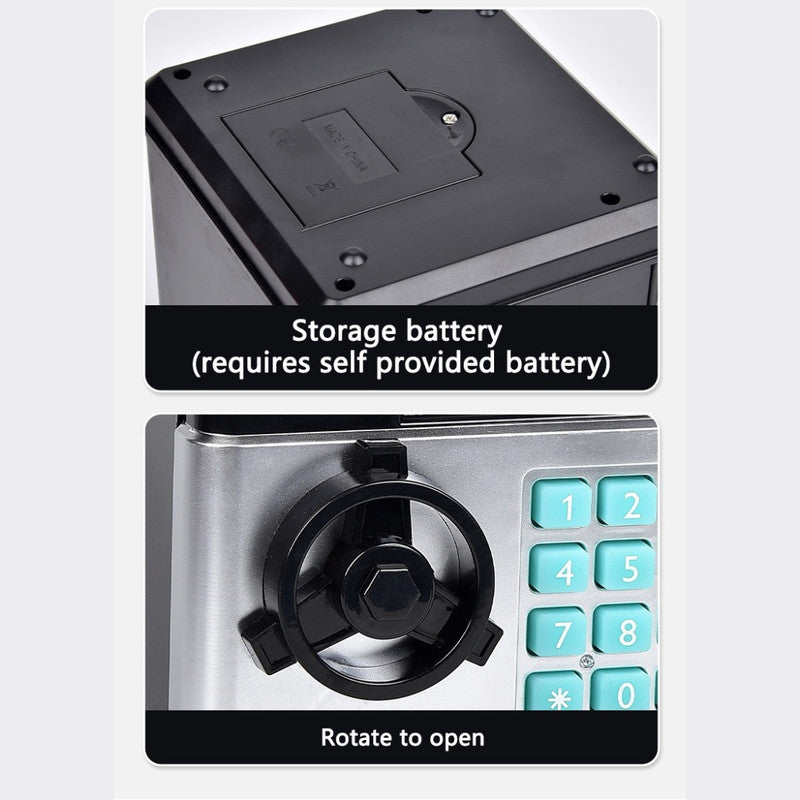 2-Piece Black Smart ATM Piggy Banks - Kids Electronic Money Safe with Password Lock & Auto-Roll in/out Feature