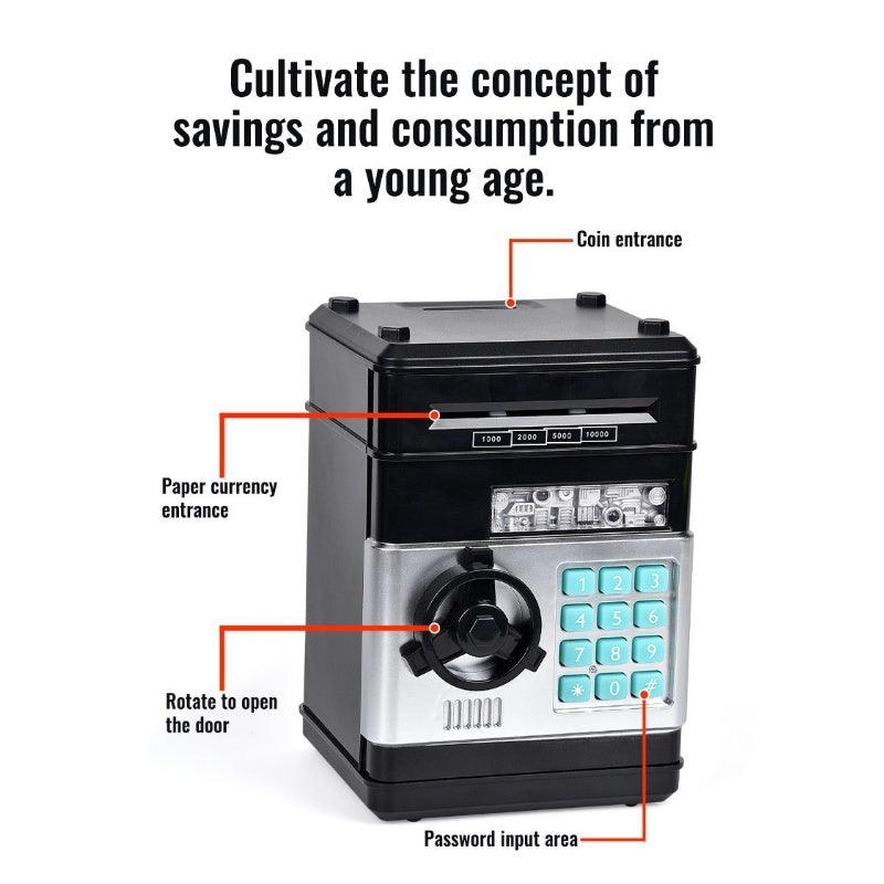 2-Piece Blue Smart ATM Piggy Banks - Kids Electronic Money Safe with Password Lock & Auto-Roll in/out Feature