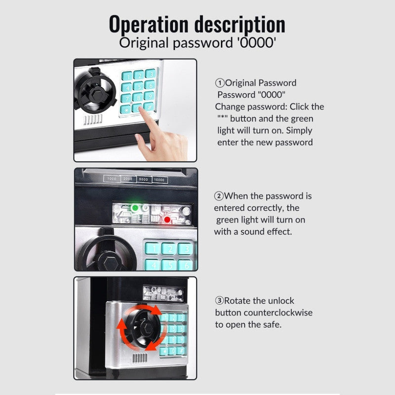 2-Piece Blue Smart ATM Piggy Banks - Kids Electronic Money Safe with Password Lock & Auto-Roll in/out Feature