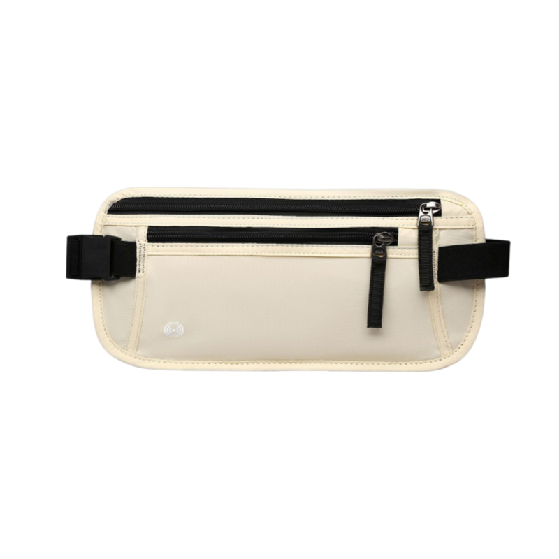 Beige RFID Blocking Slim Anti-Theft Fanny Pack for Outdoor Travel - Hidden Money Belt for Passport, Documents &amp; Cash
