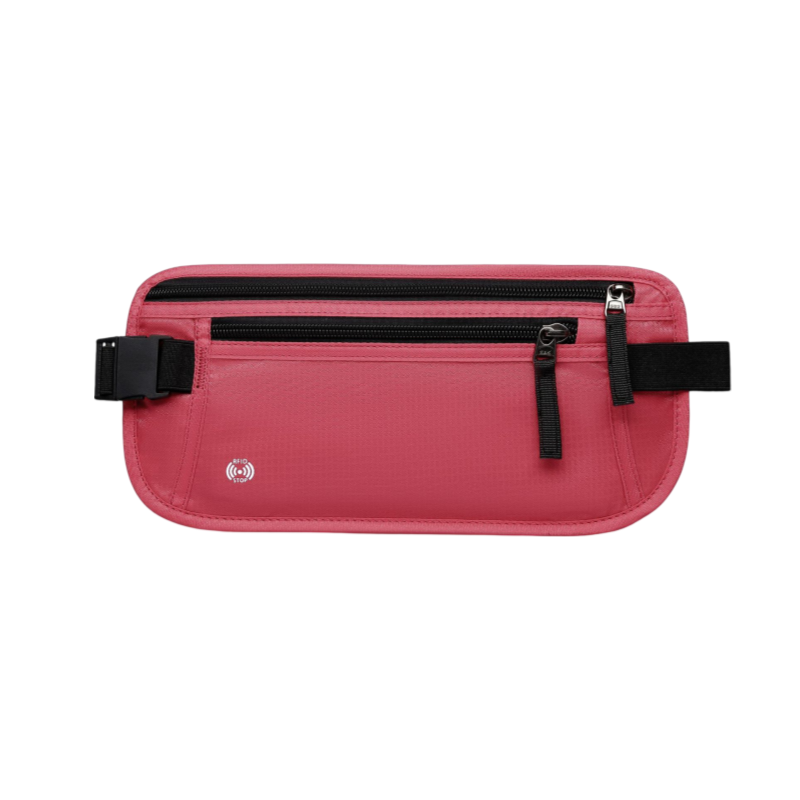Rose Red RFID Blocking Slim Anti-Theft Fanny Pack for Outdoor Travel - Hidden Money Belt for Passport, Documents &amp; Cash