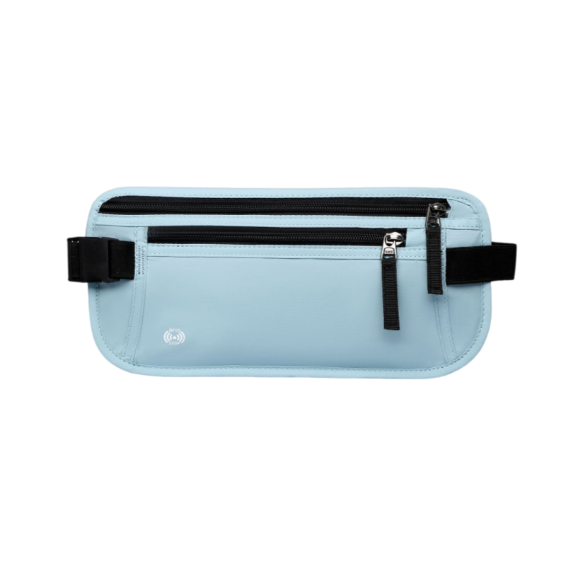 Blue RFID Blocking Slim Anti-Theft Fanny Pack for Outdoor Travel - Hidden Money Belt for Passport, Documents &amp; Cash