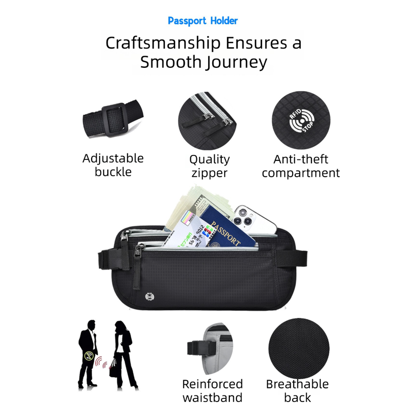 Dark Grey RFID Blocking Slim Anti-Theft Fanny Pack for Outdoor Travel - Hidden Money Belt for Passport, Documents & Cash