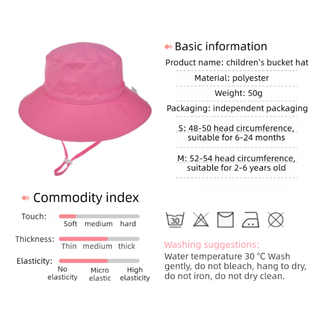 2-Pack Pink Kids Sun Hat and Travel Beach Fisherman Cap(M Size for Head Circumference 52-54) - Breathable UV Protection Cap