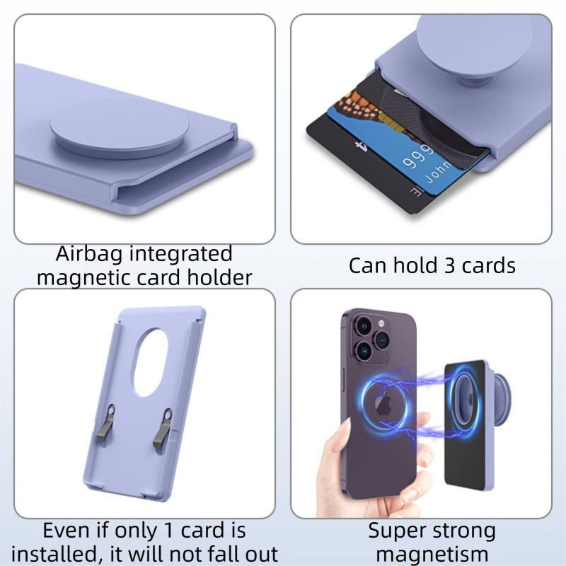 2-Pack 2-in-1 White Magnetic Card Wallet Integrated Pop Airbag Stand(9.5x6x0.8 CM) - Including Magnetic Ring, for MagSafe Compatible iPhone 14/13/12 Series & Standard Phone Cases
