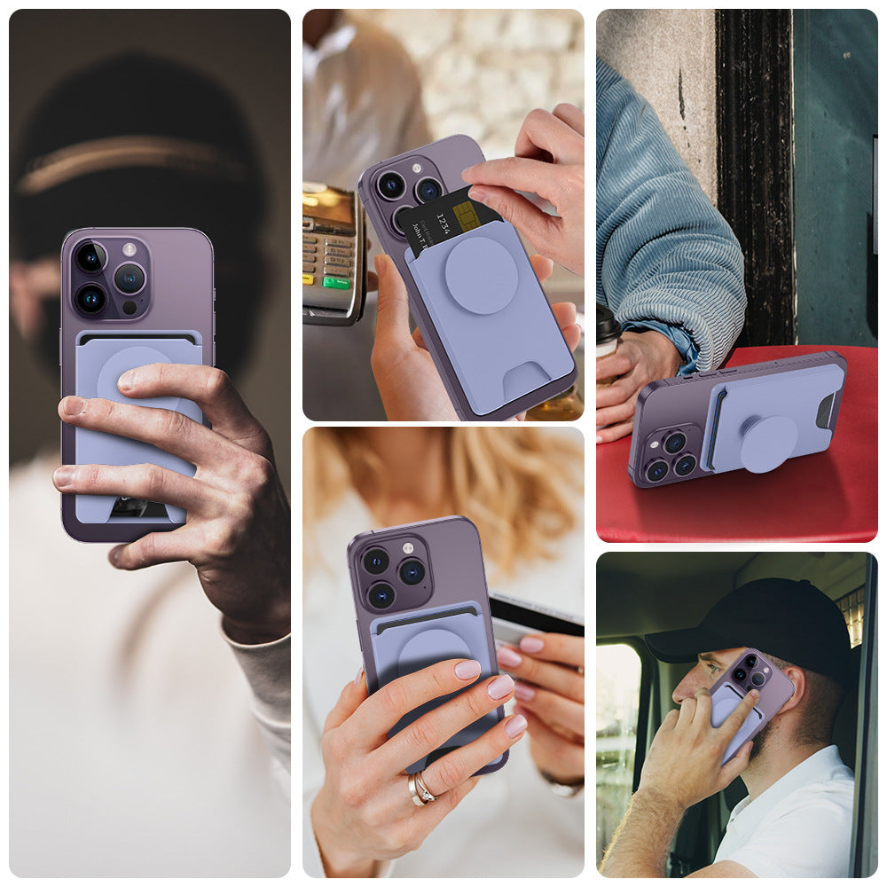 2-Pack 2-in-1 Purple Magnetic Card Wallet Integrated Pop Airbag Stand(9.5x6x0.8 CM) - Including Magnetic Ring, for MagSafe Compatible iPhone 14/13/12 Series & Standard Phone Cases