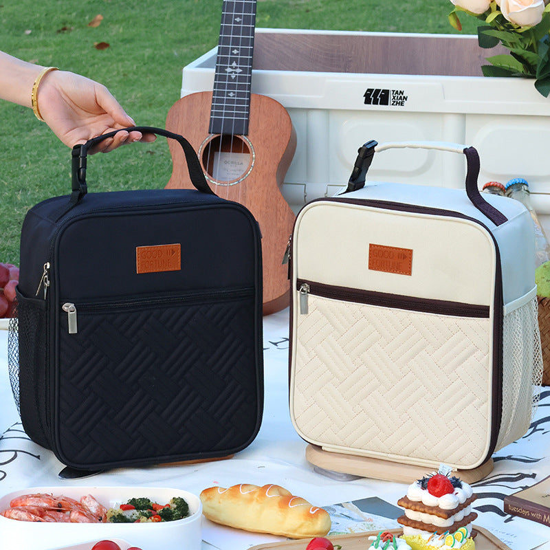 2-Pack Plaid Pattern Insulated Lunch Bag Set(Black &amp; White) - Oxford Cloth Tote with Thermal Aluminum Foil, Large Capacity for Work and Picnic