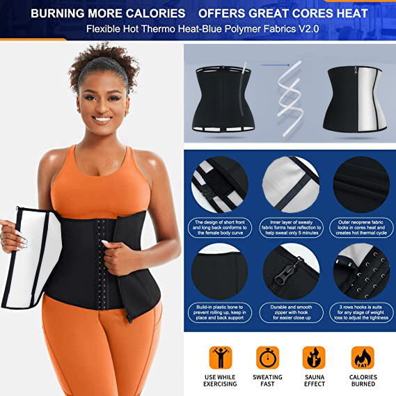 Blue Silver Ion Sauna Waist Trainer for Women(Size 3XL) - 2-in-1 Zipper and Hook/Eye Sweat-Wicking Sports Girdle, Postpartum Fitness Shapewear