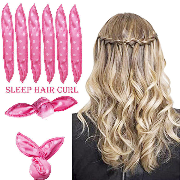 20-Pack Pink Polka Dot Bow Sponge Hair Rollers Set -  Soft Sleep Pillow Lazy No-Heat Curler for Heatless Loose Curls Hair Style