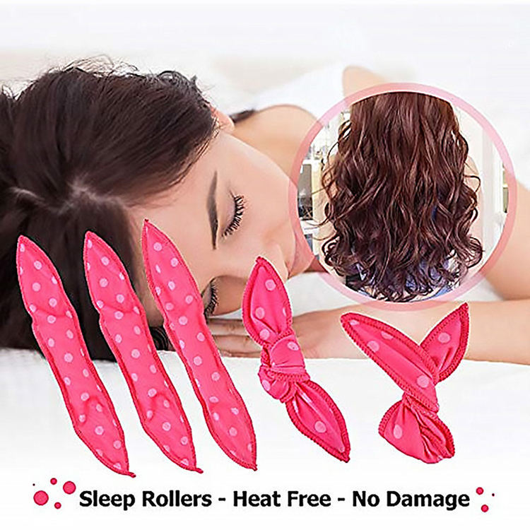 20-Pack Red Polka Dot Bow Sponge Hair Rollers Set -  Soft Sleep Pillow Lazy No-Heat Curler for Heatless Loose Curls Hair Style