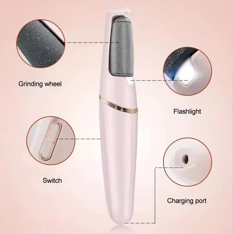 White Wireless Electric Foot Grinder With Two Heads - Automatic Pedicure Tool for Removing Callus and Dead Skin, Portable Small Handheld Design & USB Rechargeable