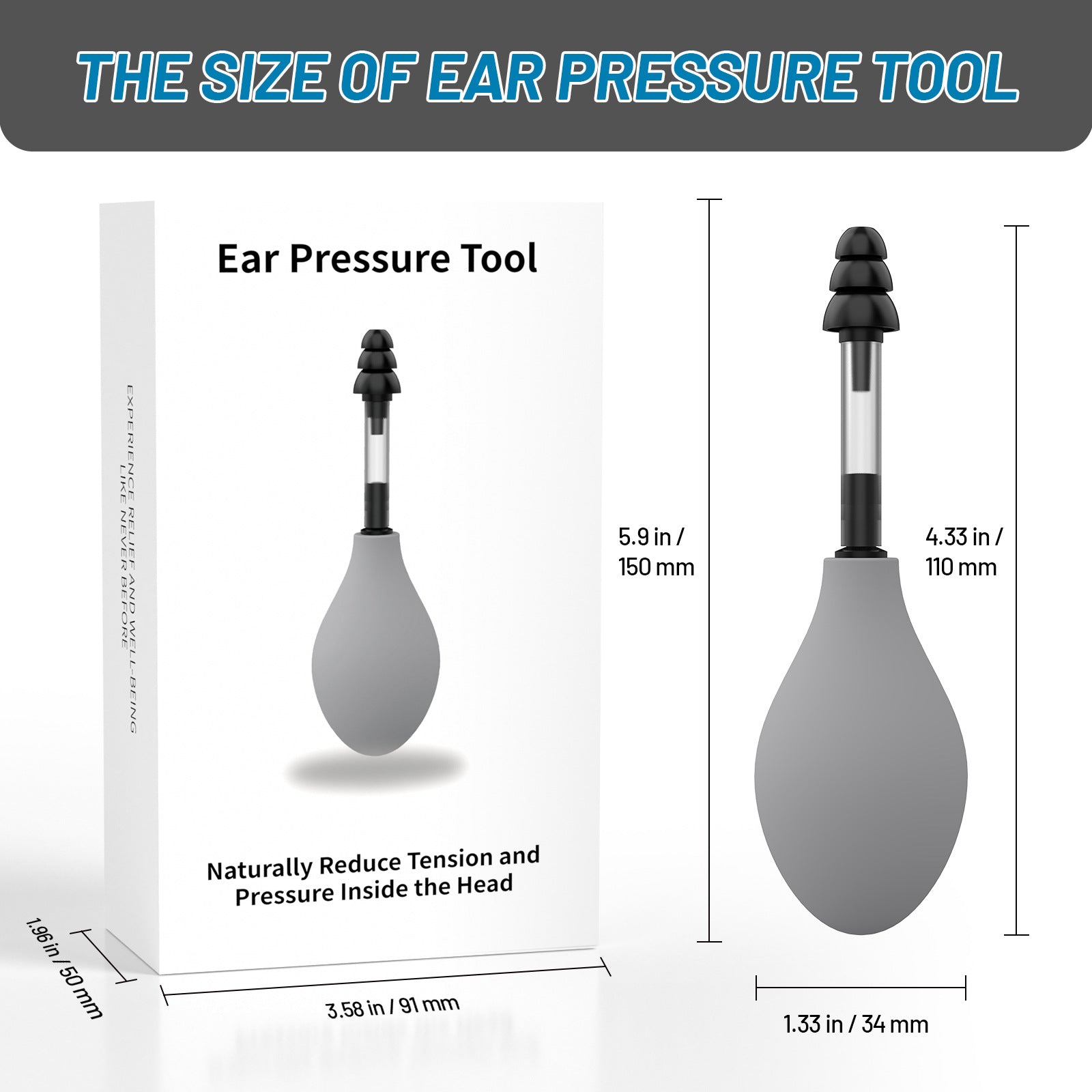 Grey Portable Manual Ear Massager - Natural Relief and Decompression Tool, Inner Ear Pressure Stimulator Device