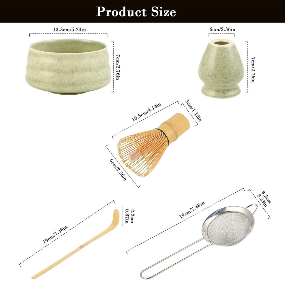 Pink Ceremony 4-Piece Matcha Ceramic Tool Set - Gift Box with Whisk (Chasen), Whisk Holder (Chasen Kuse-Naoshi), Bowl, and Scoop