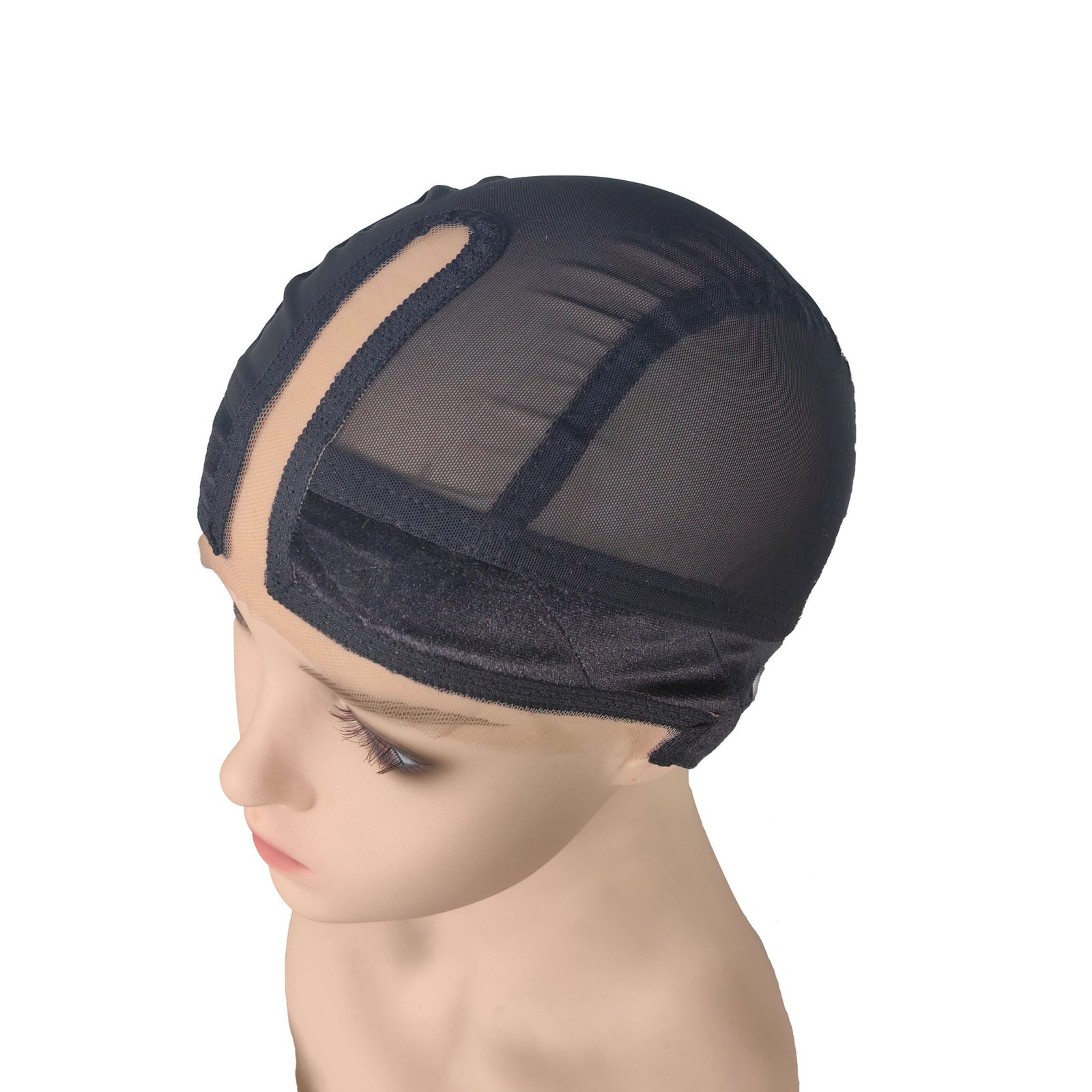 2-Pack Black U-Part Covered-Ear Wig Cap with 4x5 Inch Double Velvet Lace - Comfort & Stability, for Wig Making and Secure Wear