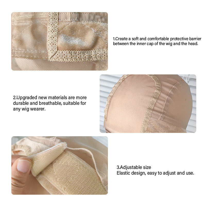 2-Pack Beige U-Part Covered-Ear Wig Cap with 4x5 Inch Double Velvet Lace - Comfort & Stability, for Wig Making and Secure Wear