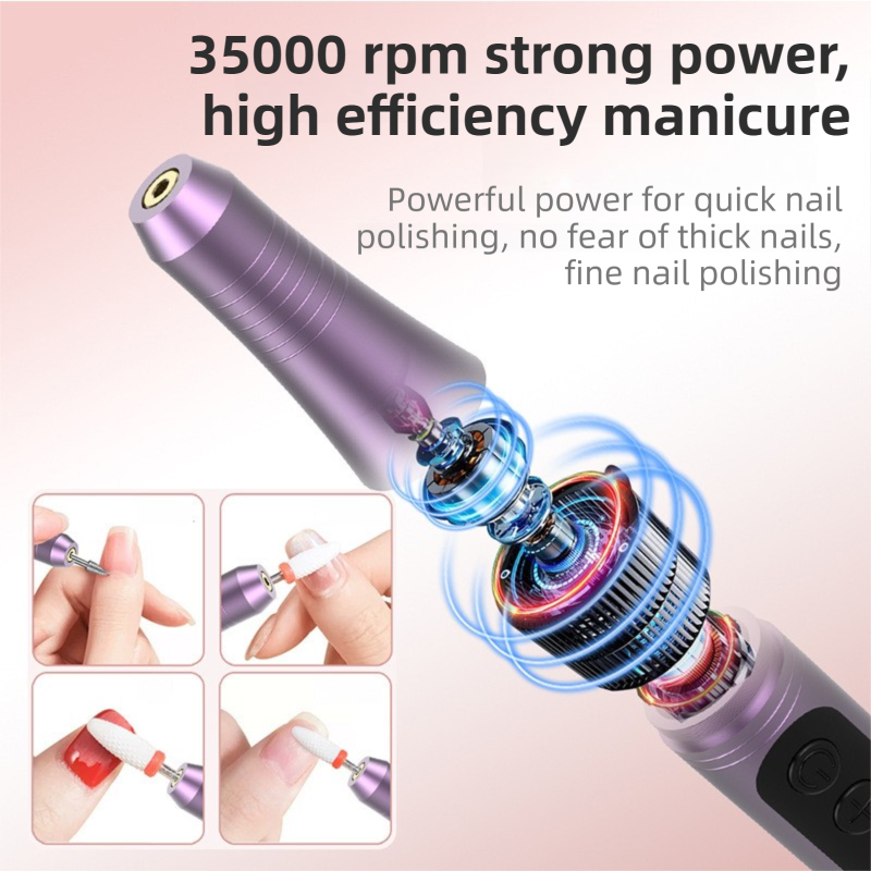 Golden Portable Wireless Professional Electric Nail Drill Machine Includeing 6 Nail Drill Bits- High-Speed 20000 RPM, Adjustable 4-Speeds with LCD Display
