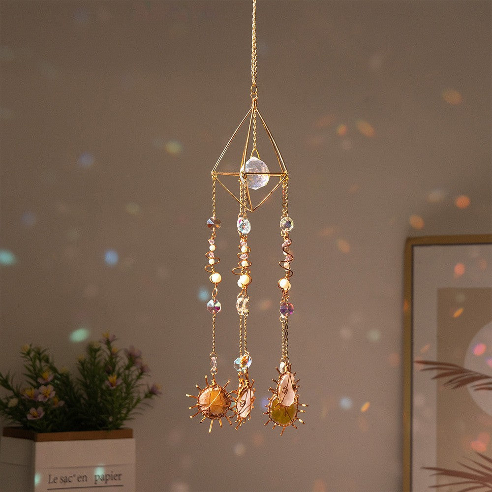Solar Cone Faceted Crystal Suncatcher - Natural Agate &amp; Handcrafted Prism for Light Decoration