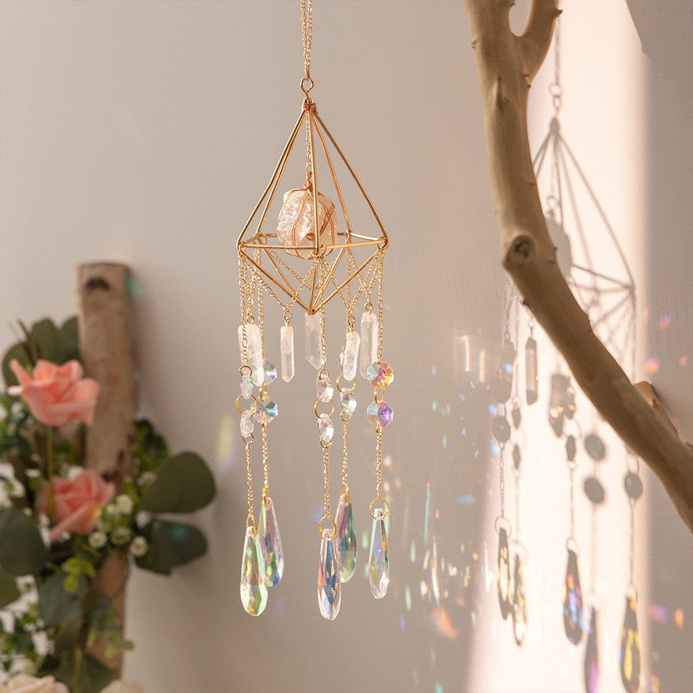 Cloud &amp; Rain Handcrafted Suncatcher - Natural Agate &amp; Cone Prism for Window Decoration
