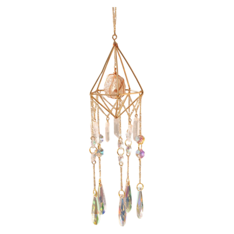 Cloud & Rain Handcrafted Suncatcher - Natural Agate & Cone Prism for Window Decoration