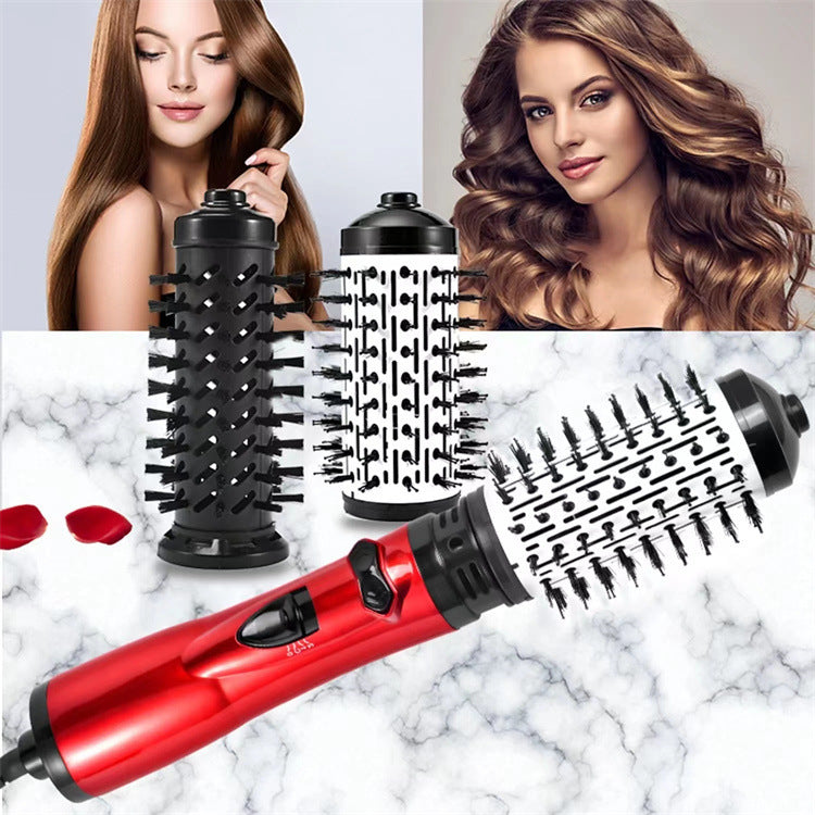 2-in-1 Red Automatic Rotating Hot Air Styler(38/50mm Curling Barrel) - Multifunctional Hair Dryer Brush, Straightener &amp; Curler with 3 Heat Settings and 360° Bi-directional Rotation