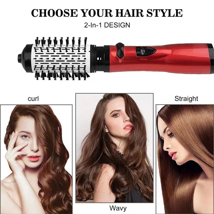 2-in-1 Red Automatic Rotating Hot Air Styler(38/50mm Curling Barrel) - Multifunctional Hair Dryer Brush, Straightener & Curler with 3 Heat Settings and 360° Bi-directional Rotation