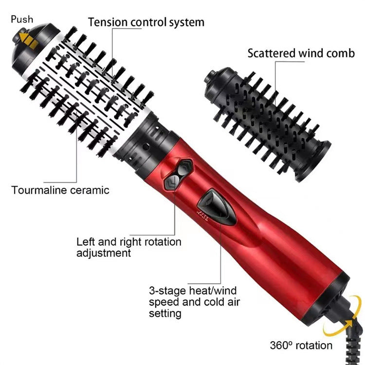 2-in-1 Red Automatic Rotating Hot Air Styler(38/50mm Curling Barrel) - Multifunctional Hair Dryer Brush, Straightener & Curler with 3 Heat Settings and 360° Bi-directional Rotation