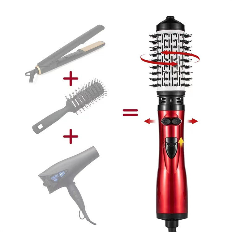 2-in-1 Red Automatic Rotating Hot Air Styler(38/50mm Curling Barrel) - Multifunctional Hair Dryer Brush, Straightener & Curler with 3 Heat Settings and 360° Bi-directional Rotation