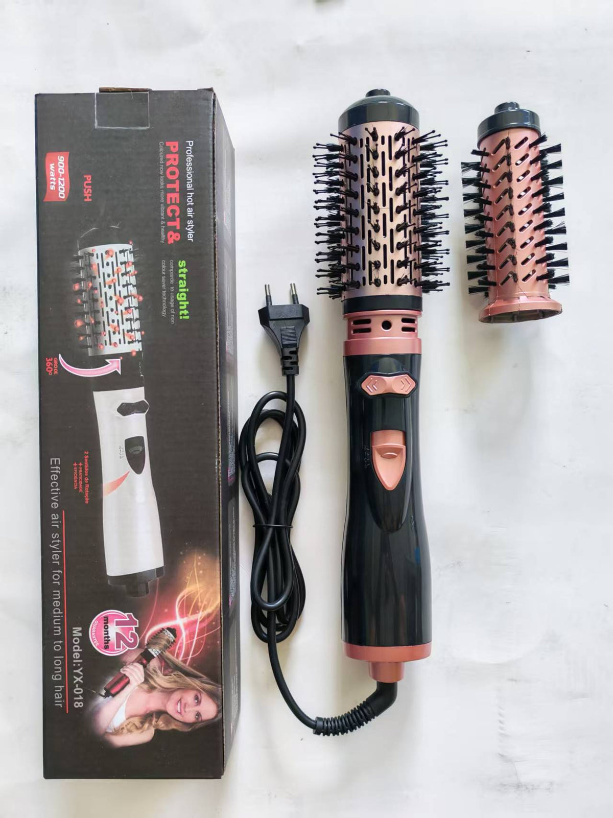2-in-1 Pink Automatic Rotating Hot Air Styler(38/50mm Curling Barrel) - Multifunctional Hair Dryer Brush, Straightener &amp; Curler with 3 Heat Settings and 360° Bi-directional Rotation