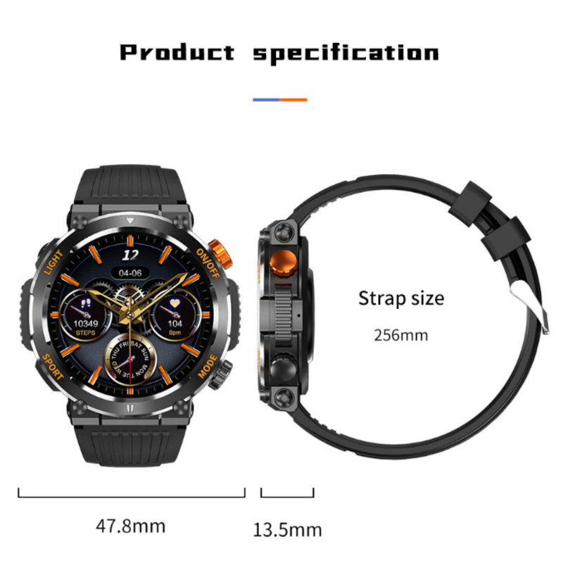 HT17 Black Outdoor Rugged Sports Smartwatch with Bluetooth Calling - 7-Day Battery, IP68 Waterproof, Multi-Health Monitor & Fitness Tracking