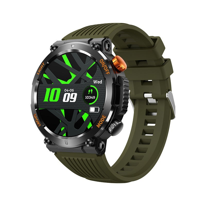 HT17 Green Outdoor Rugged Sports Smartwatch with Bluetooth Calling - 7-Day Battery, IP68 Waterproof, Multi-Health Monitor &amp; Fitness Tracking