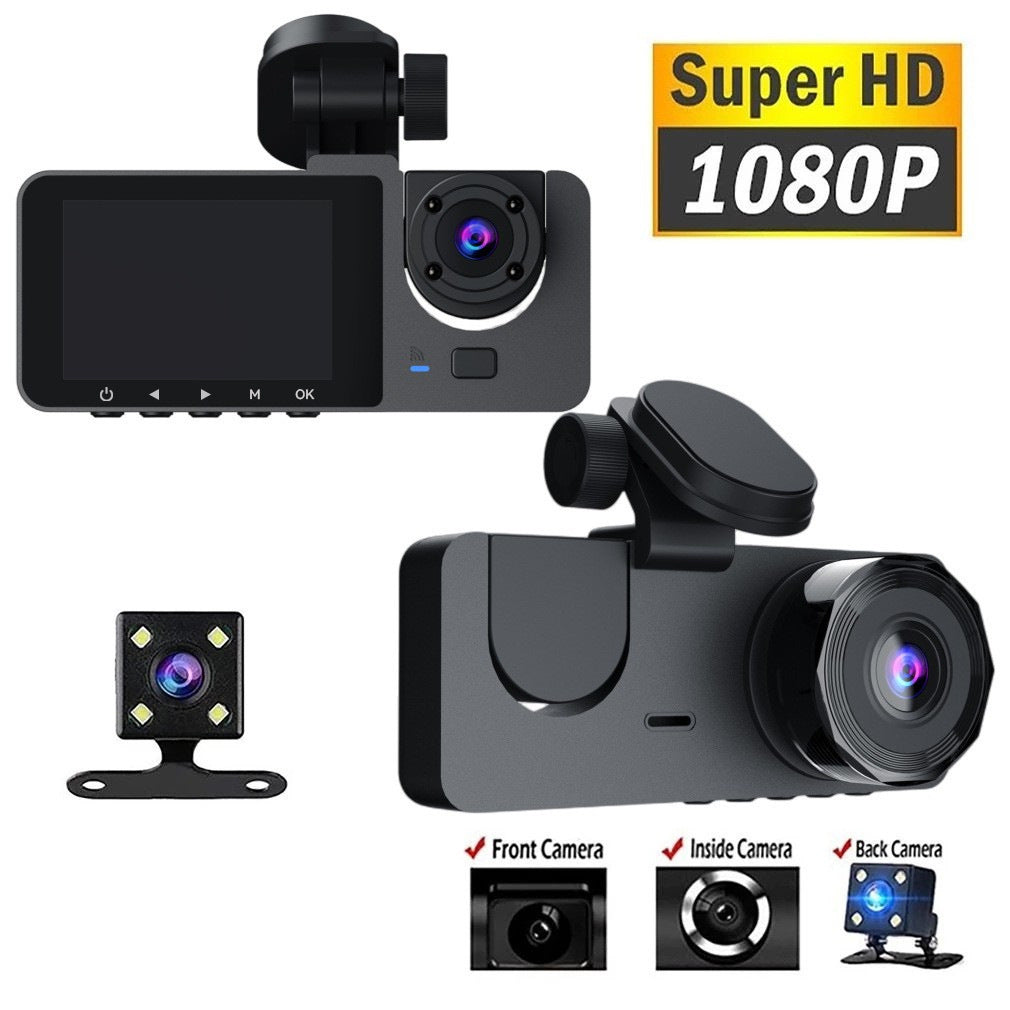 1080P 3 Million Pixels Triple-Lens Car Dash Camera  with WiFi - 170° Wide Angle Coverage,  2.7-Inch Display Screen &amp; Reversing Aid