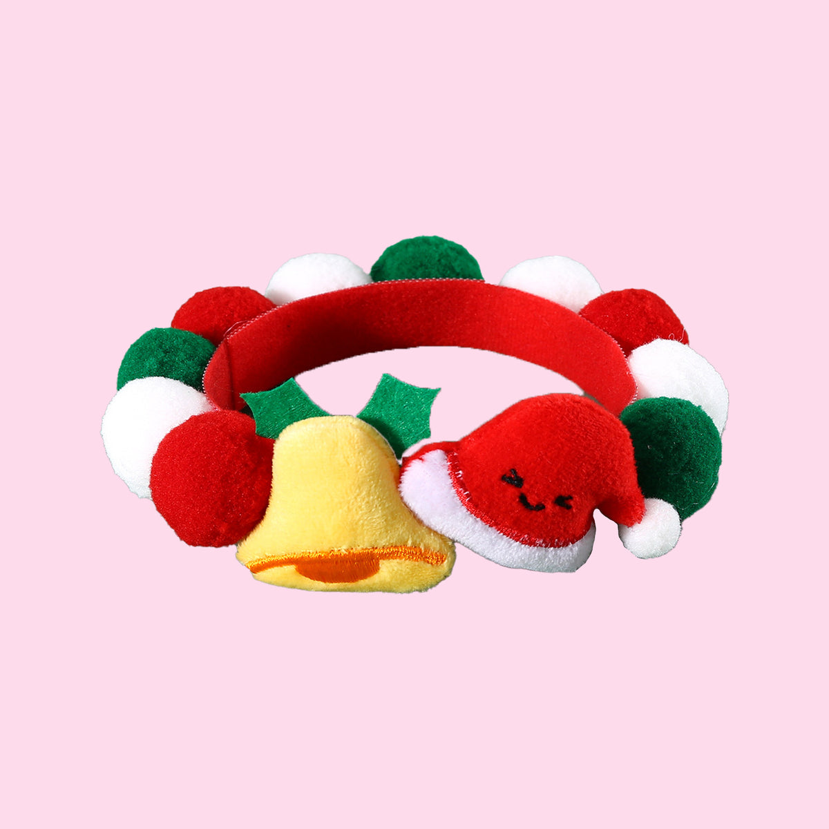 Christmas Pet Pom-Pom Adjustable Cotton Collar Set(2-Pack Size S) - Cat and Dog Holiday Costume, Cute Bell Hat and Tree Umbrella Designs