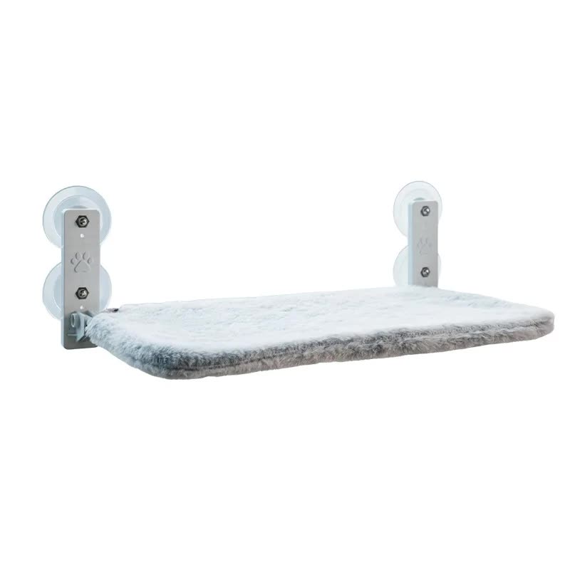 Foldable Window Faux Rabbit Fur Cat Perch(52 x 30 cm) - Warm Soft Plush Hammock with Strong 85mm Dual Suction Cups for Indoor Pets