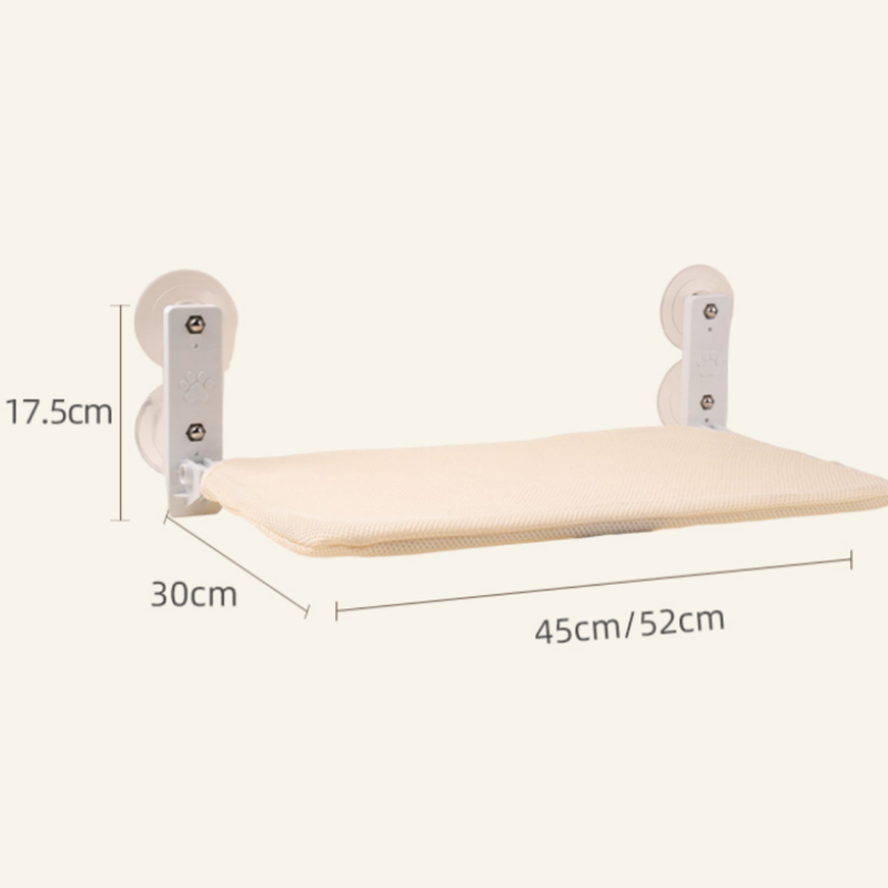 Foldable Window Beige Breathable Mesh Cat Perch(52 x 30 cm) - Cat Hammock with 85mm Strong Dual Suction Cups for Indoor Cats