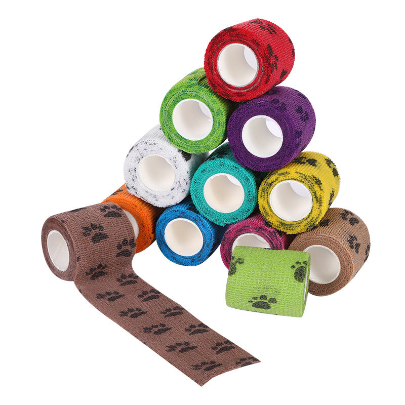 Pet Medical Therapy Self Adhesive Bandage Set(12 Volumes：5CM*4.5M) - Elastic Cute First Aid for Dogs and Cats &amp; Humans, 12 Paw Colors