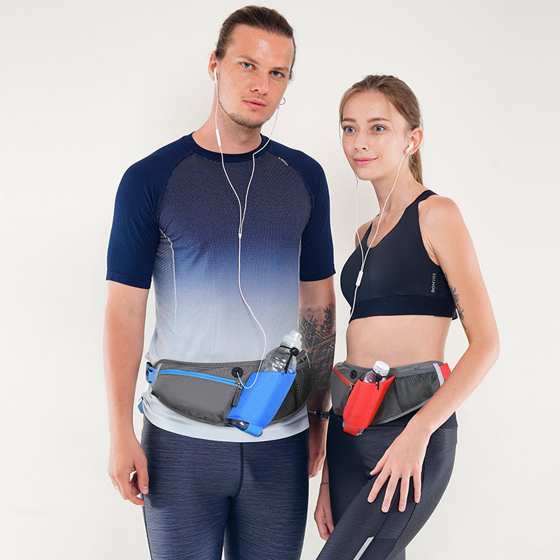 Blue Adjustable Large Capacity Outdoor Sports Running Waist Pack(Waistline 70-160CM) - Multifunctional Marathon Pouch With Water Bottle Holder & Headphone Exit