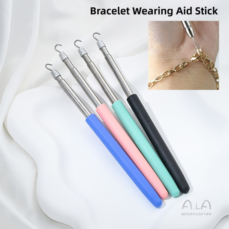 2-Pack Black Jewelry Fastener Helper Tool - Quick Bracelet & Fine Chain Wearer Aid With Telescopic Titanium Steel Hook